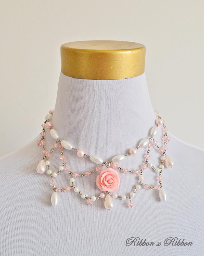 Lolita Fashion Rose series necklace pink x pink 4