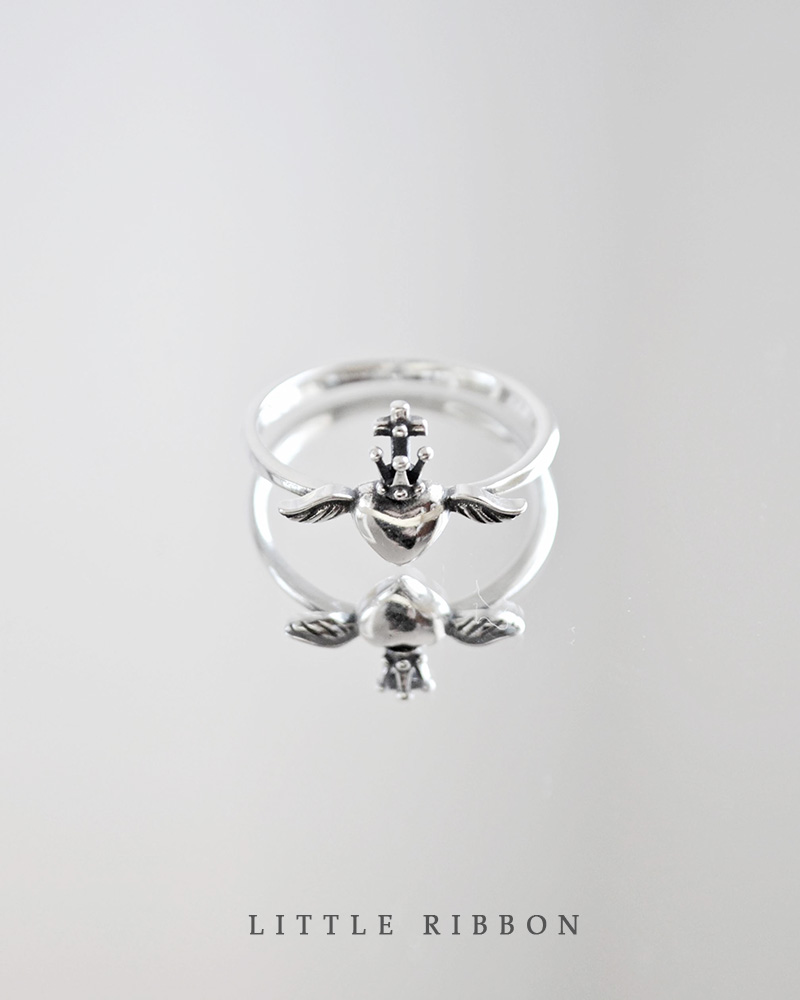 Sterling Silver Wings Crown Heart Ring 3