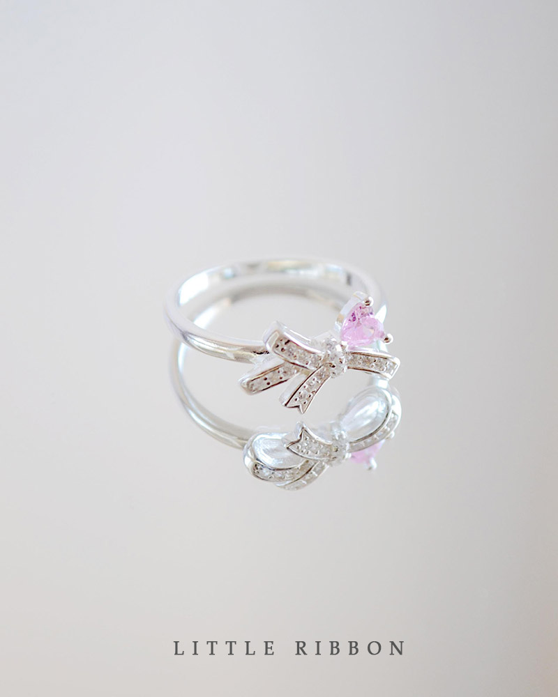 Sterling Silver micro pave bow heart ring 2